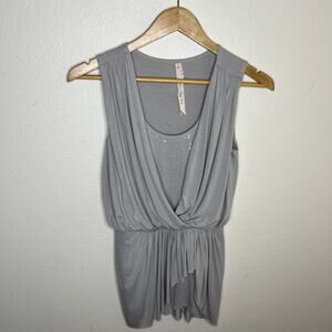 Bailey 44 Light Gray Sequin Faux Wrap Tank XS